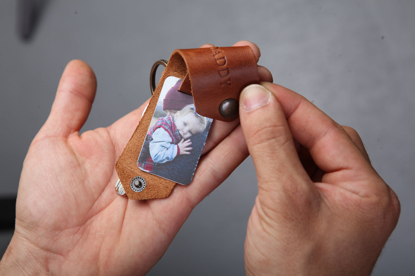 Dad Keychain Customize Photo, Personalised Dad Photo Keyring, Leather Photograph Keychain / Christmas Birthday Father's Day Gift For Him