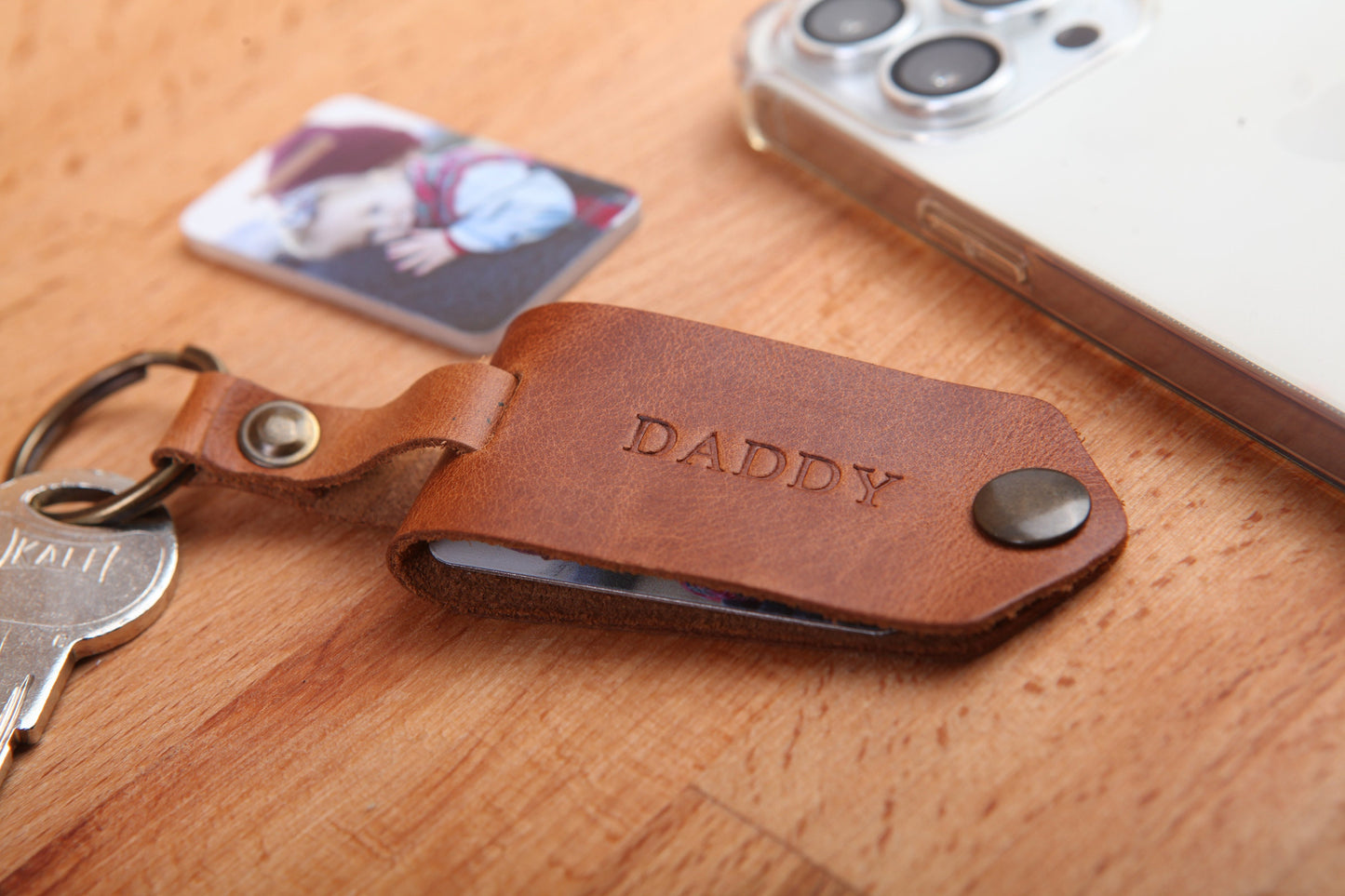 Dad Keychain Customize Photo, Personalised Dad Photo Keyring, Leather Photograph Keychain / Christmas Birthday Father's Day Gift For Him