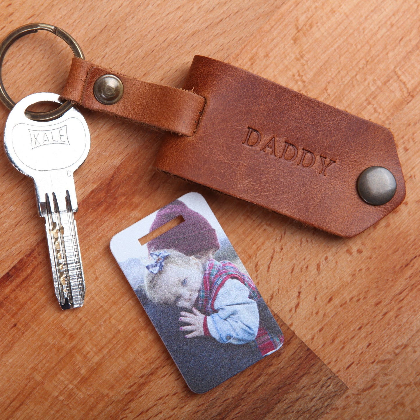 Dad Keychain Customize Photo, Personalised Dad Photo Keyring, Leather Photograph Keychain / Christmas Birthday Father's Day Gift For Him
