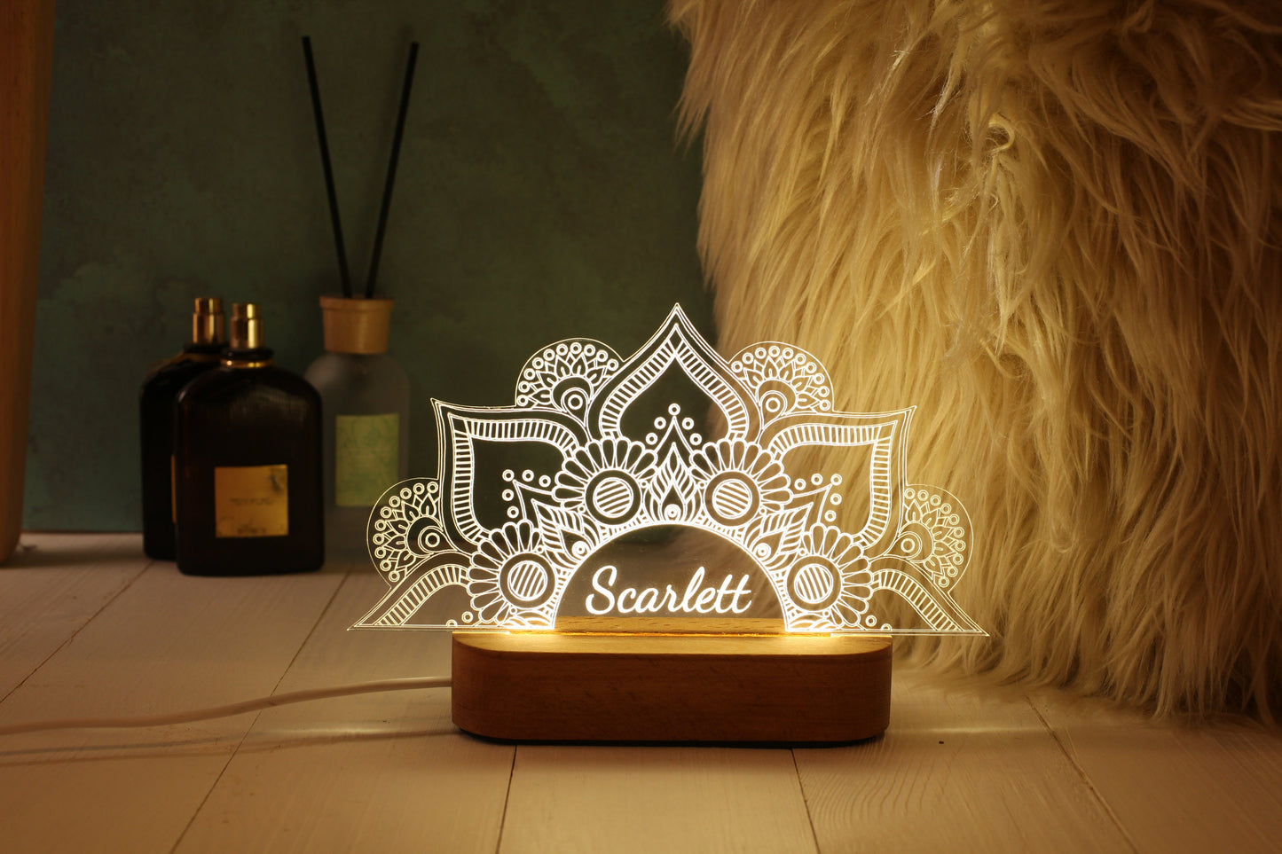 Personalized Gift Lotus Flower Mandala - Custom Mandala Night Light