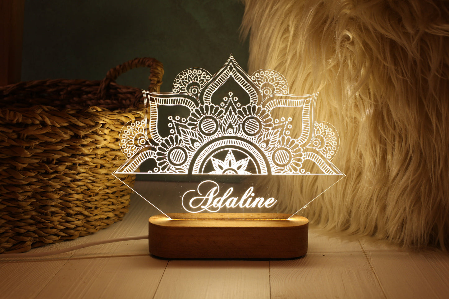 Personalized Gift Lotus Flower Mandala - Custom Mandala Night Light