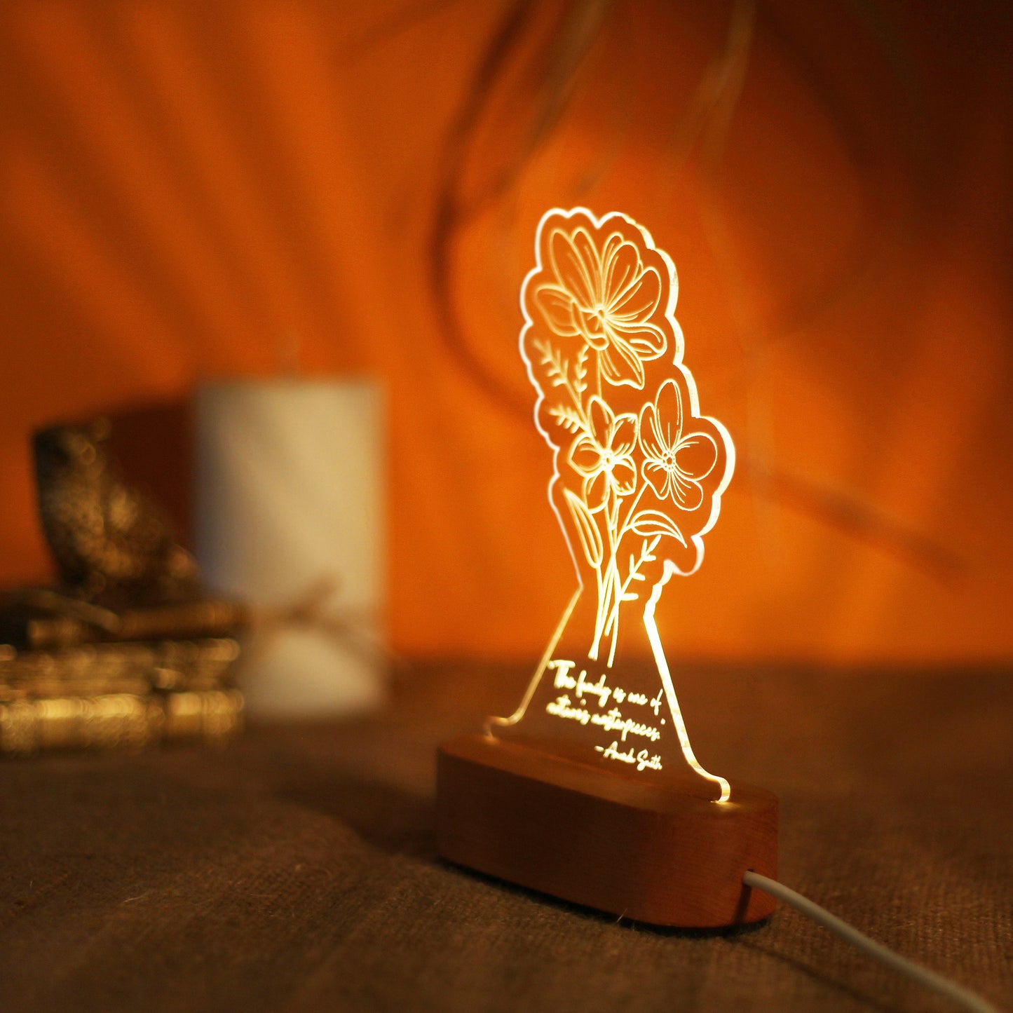 Custom Flower Night Light for Mom Personalized Gift