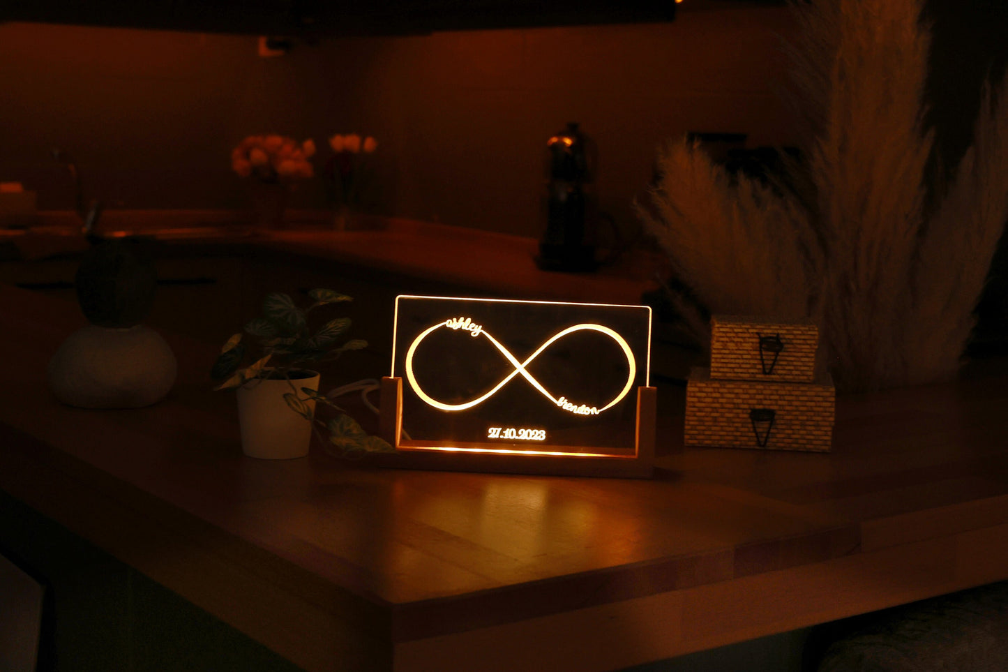 Personalized Infinity Plexi Night Light - Custom Anniversary Lamp
