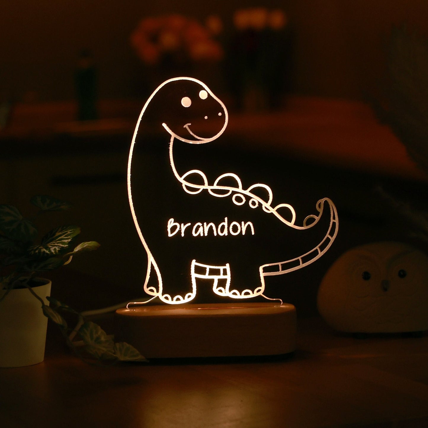 Kid Name Nightlight Personalized, Dino Nursery Decor
