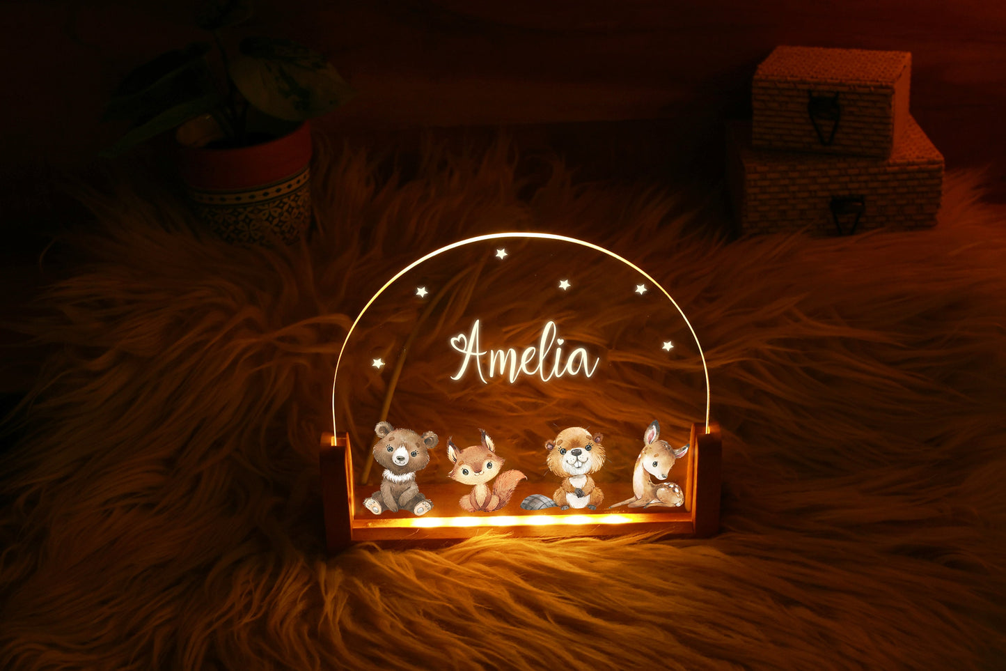 Personalized Kids Safari Nightlight, Adorable Animal LED Night Lamp