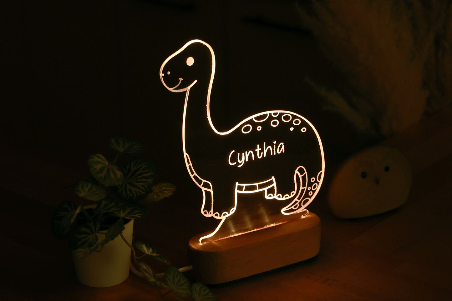 Kid Name Nightlight Personalized, Dino Nursery Decor