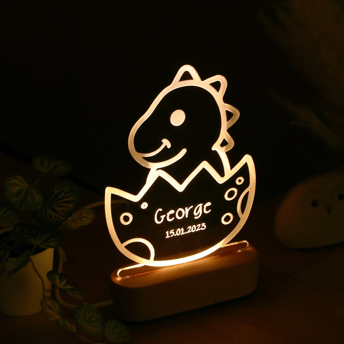 Kid Name Nightlight Personalized, Dino Nursery Decor