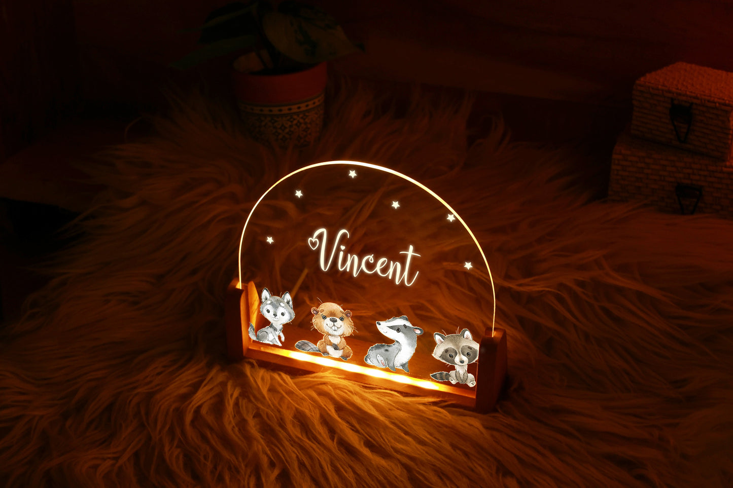 Personalized Kids Safari Nightlight, Adorable Animal LED Night Lamp