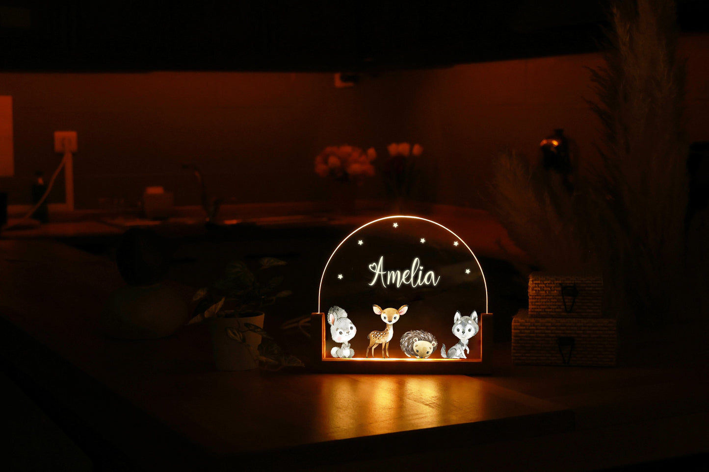 Personalized Kids Safari Nightlight, Adorable Animal LED Night Lamp