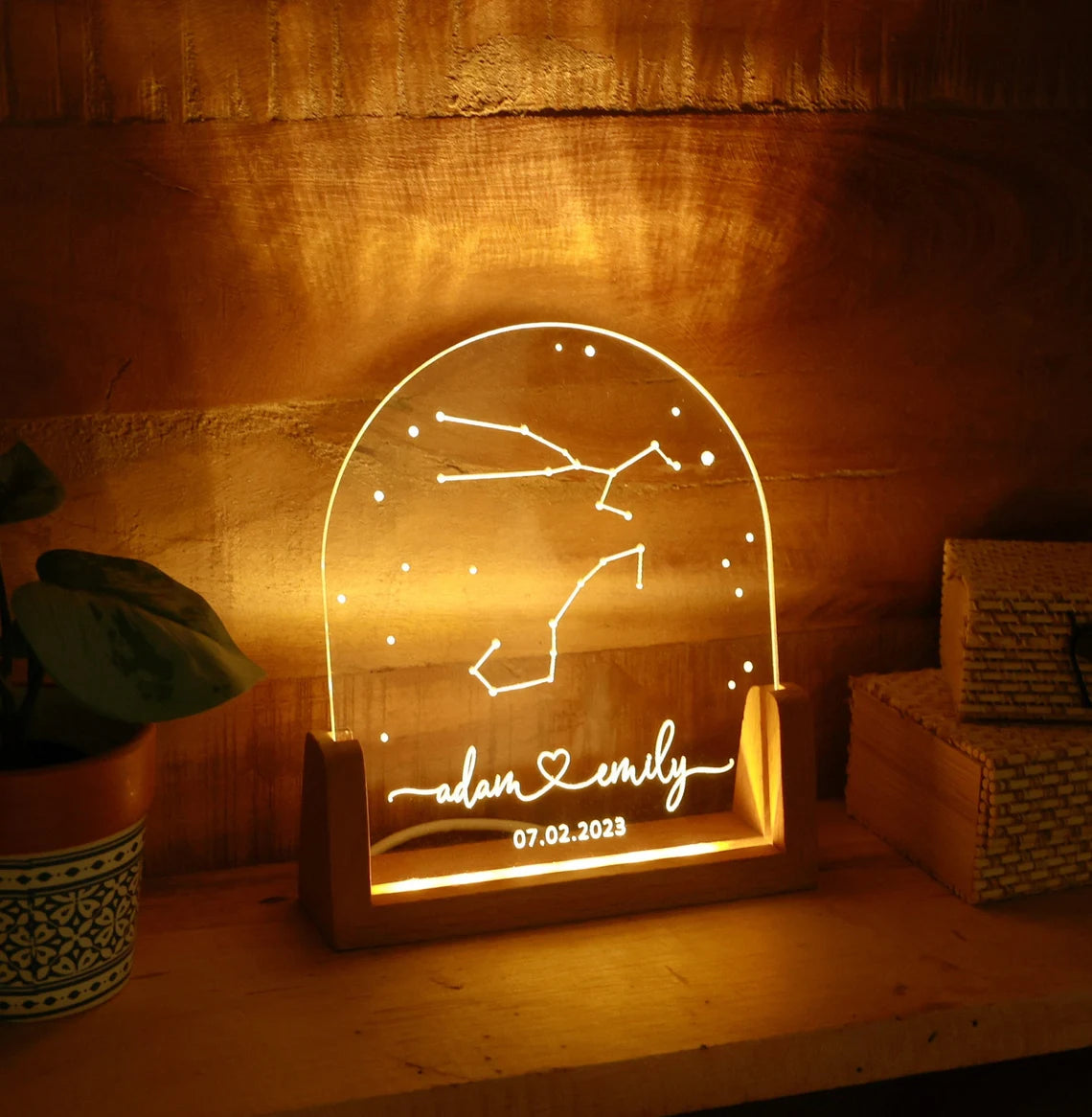 Celestial Zodiac Constellation Night Light, Personalized Star Sign Plexi Lamp