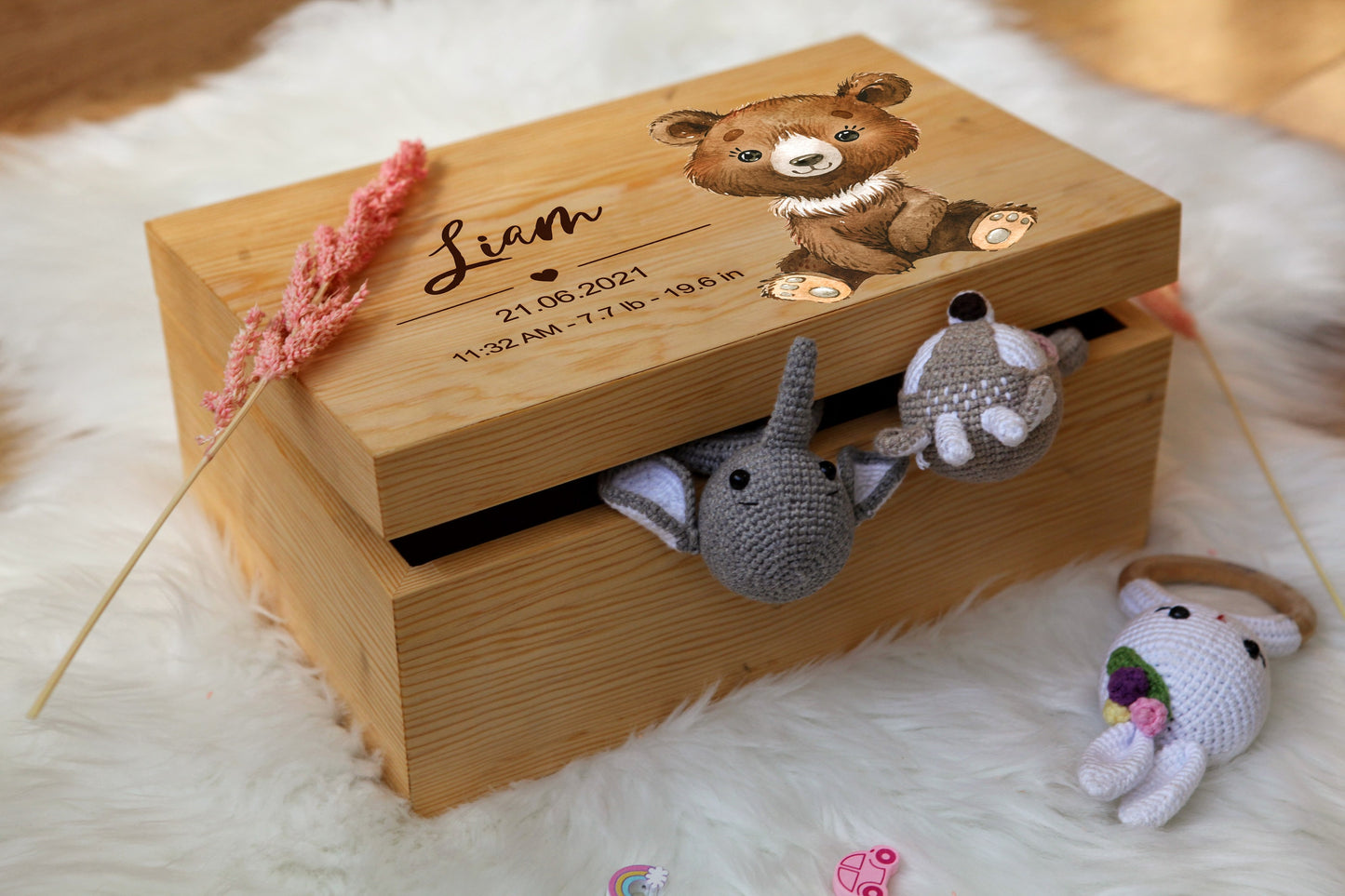 Wooden Baby Keepsake Box with Name - New Baby Gifts - Welcome Baby Box - Memory Box Baby - Baby Gift Birth - Baby Shower Gifts - Aunt Gift