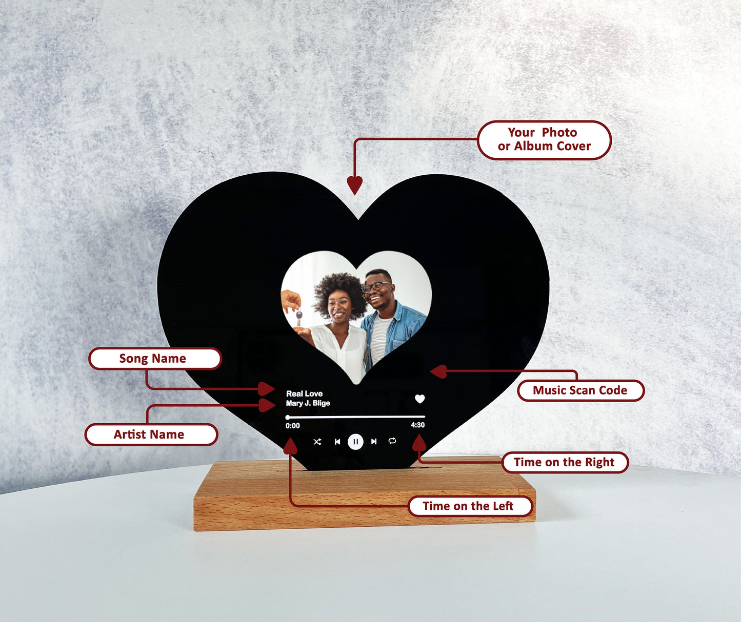 Heart-Shaped Personalized Record Display: Best Gift For Couple - Custom Song Record - Best Valentines Day Gift - Birthday Gifts for Her/His