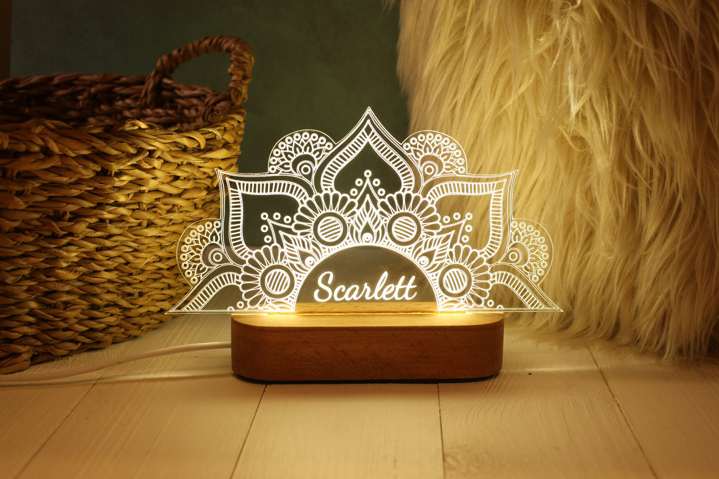 Lotus Flower Mandala Personalized Night Light as Valentines Day Gift