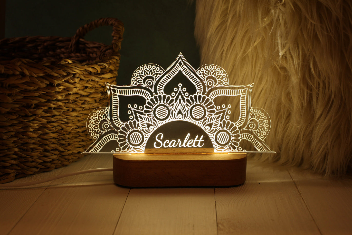 Lotus Flower Mandala Personalized Night Light as Valentines Day Gift