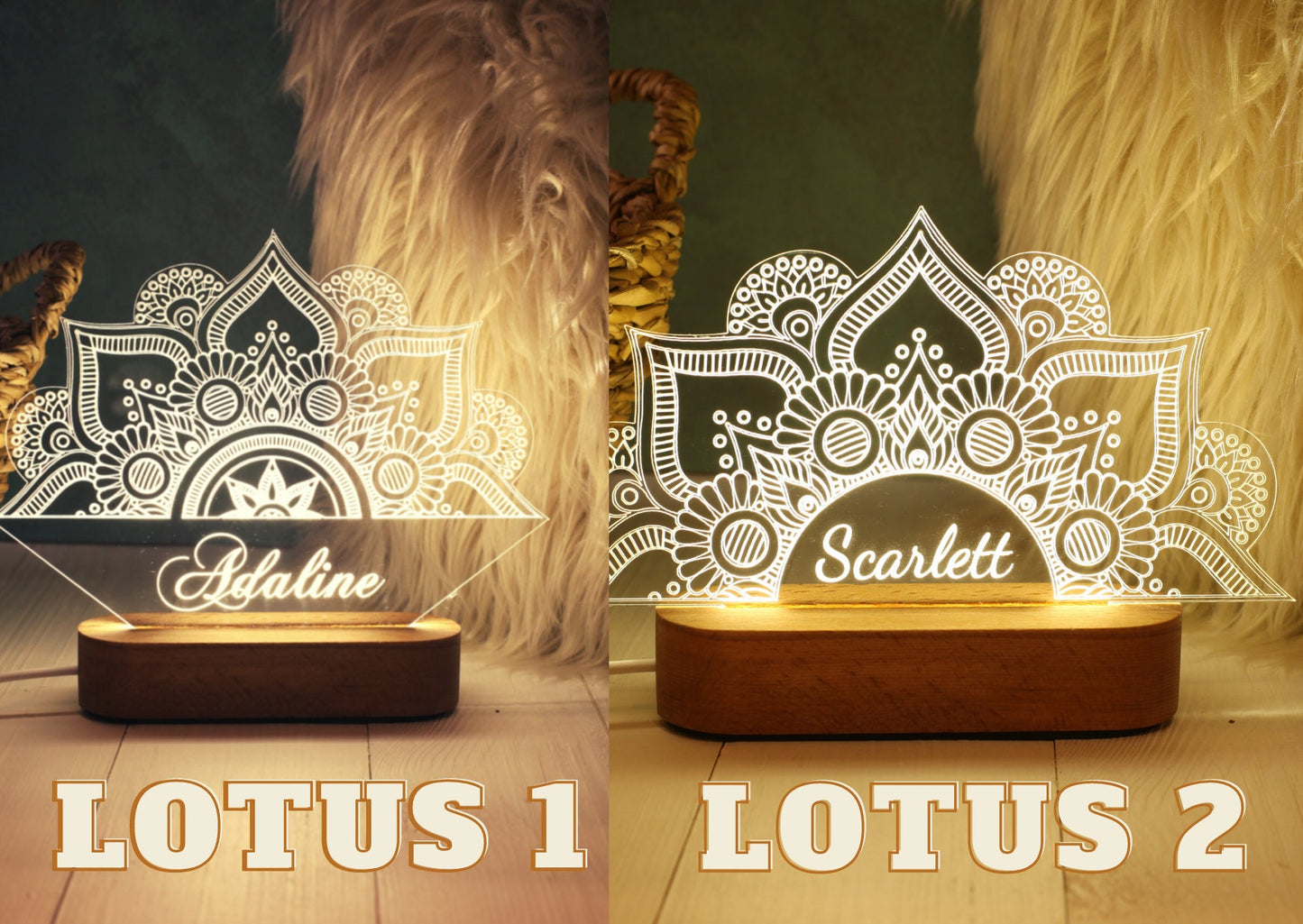 Personalisiertes Geschenk Lotusblumen-Mandala - Personalisiertes Mandala-Nachtlicht