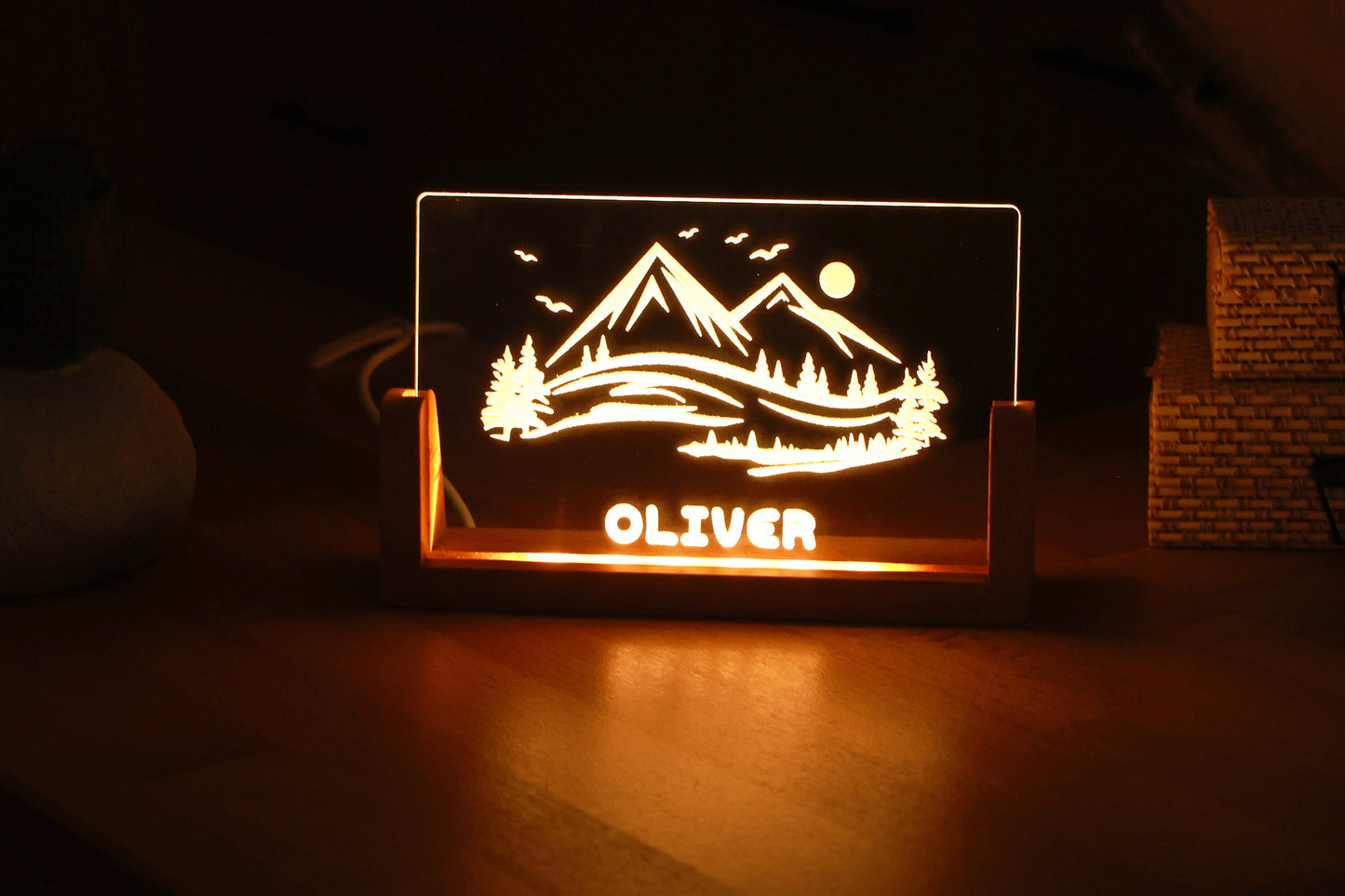 Forest Mountains Custom Name Night Light, Daughter/Son Gift