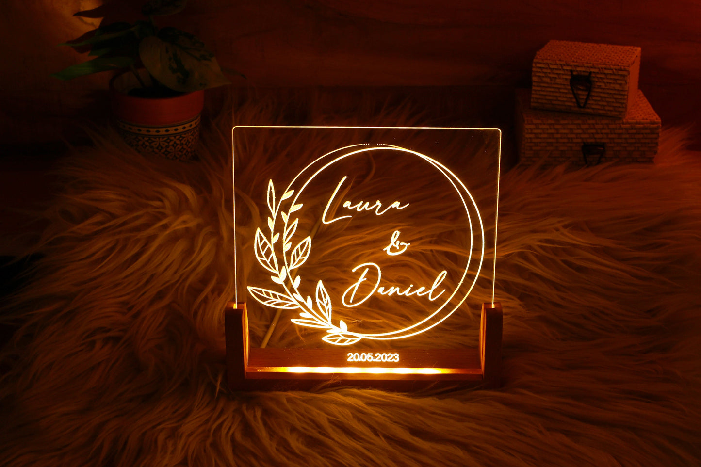 Custom Wedding Anniversary Night Light, Personalized Night Lamp with Date