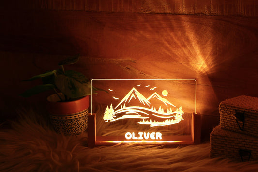 Forest Mountains Custom Name Night Light, Daughter/Son Gift