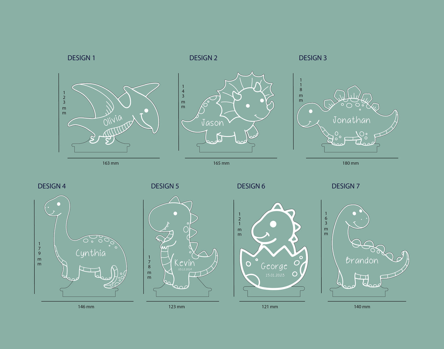 Personalisiertes Dinosaurier-Nachtlicht, süßes Kinder-Nachtlicht mit Namen