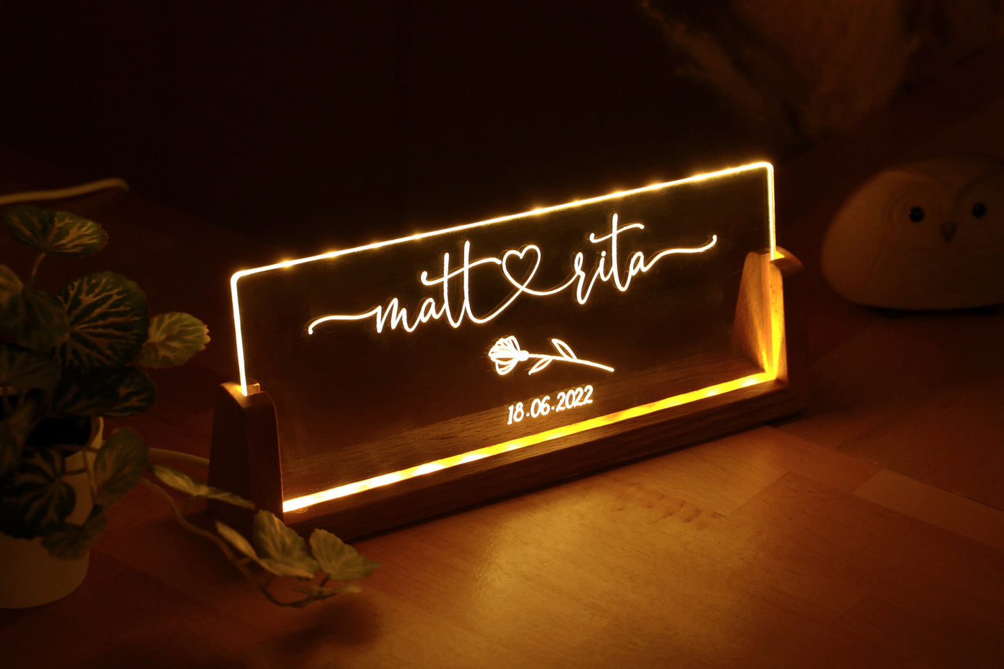 Customized Duo Night Light, LED Luminary for Lovebirds