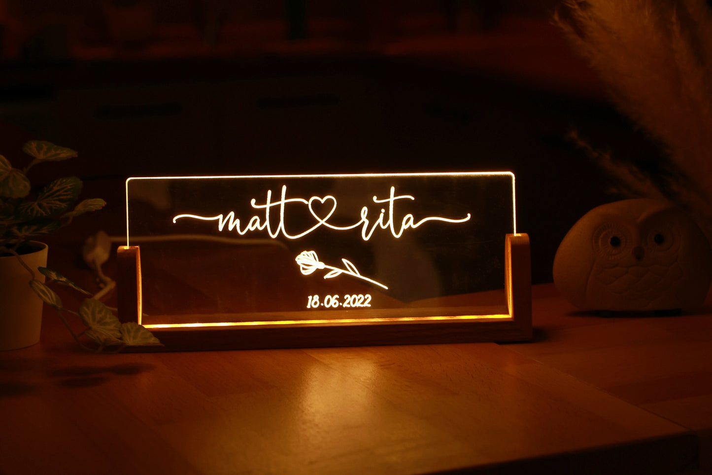 Personalized Couple Night Light, LED Lamp for Couples, Newly Engaged Wedding Gift