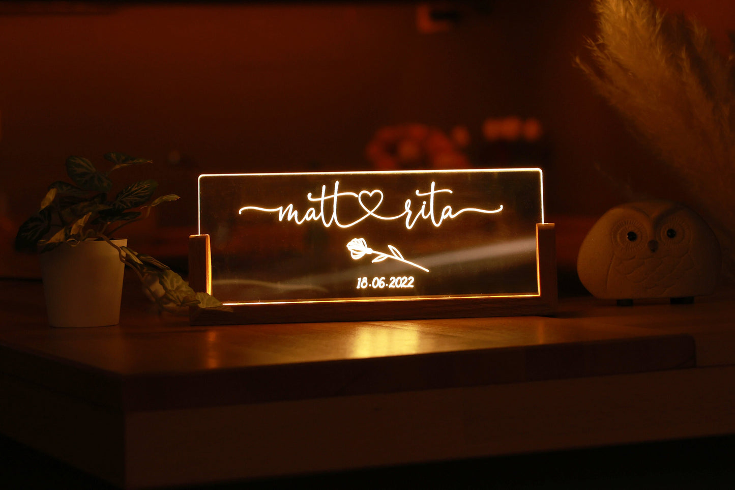 Personalized Couple Night Light, LED Lamp for Couples, Newly Engaged Wedding Gift