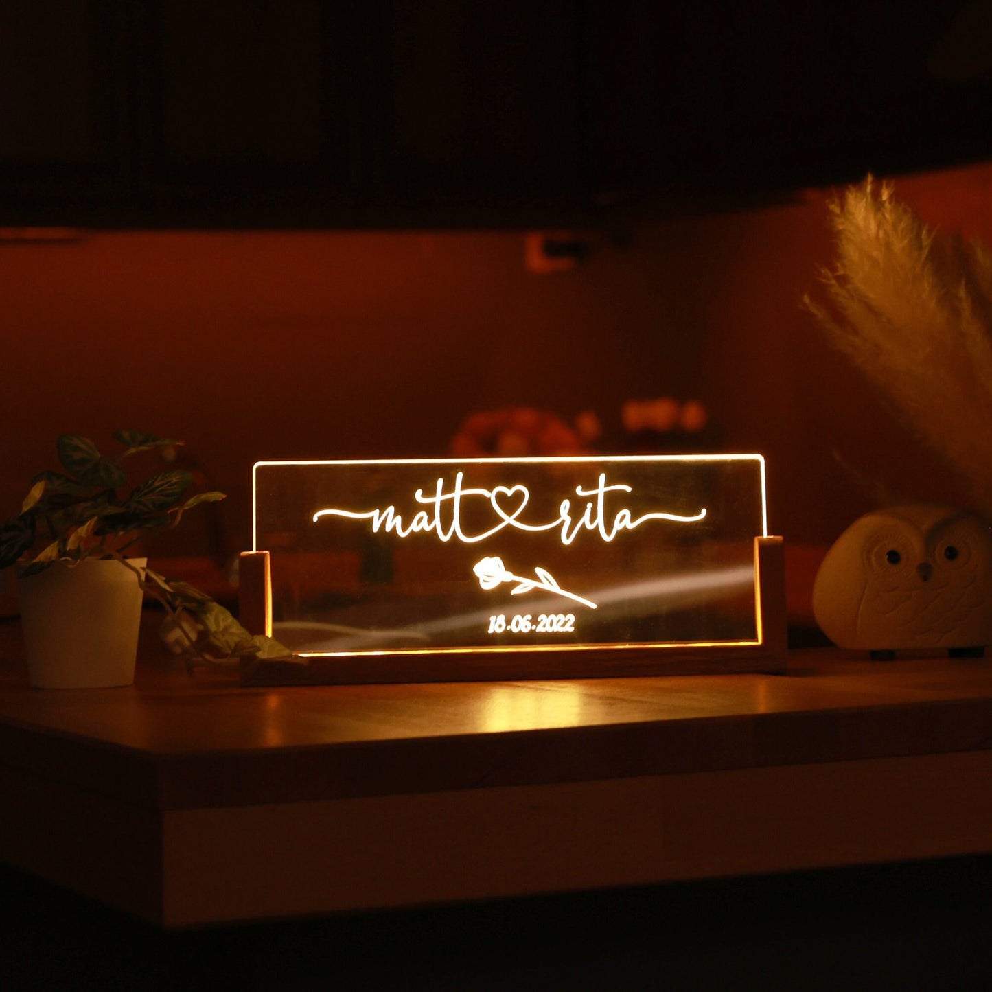 Personalized Couple Night Light, LED Lamp for Couples, Newly Engaged Wedding Gift