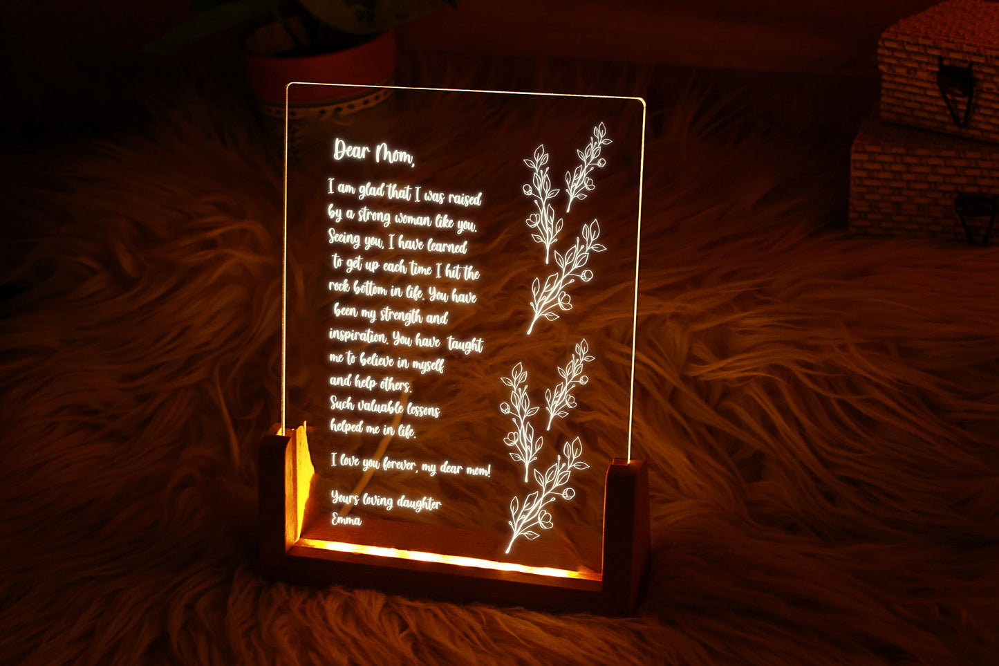 Personalized Plexi Letter Night Light - Personalized LED Lamp - Heartfelt Gift for Mom