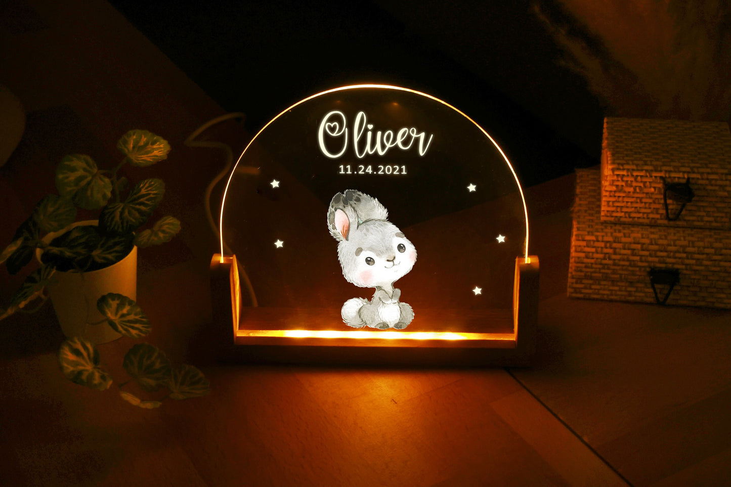 Personalized Jungle Animal Night Light, Custom Baby Name Nightlight for Nursery