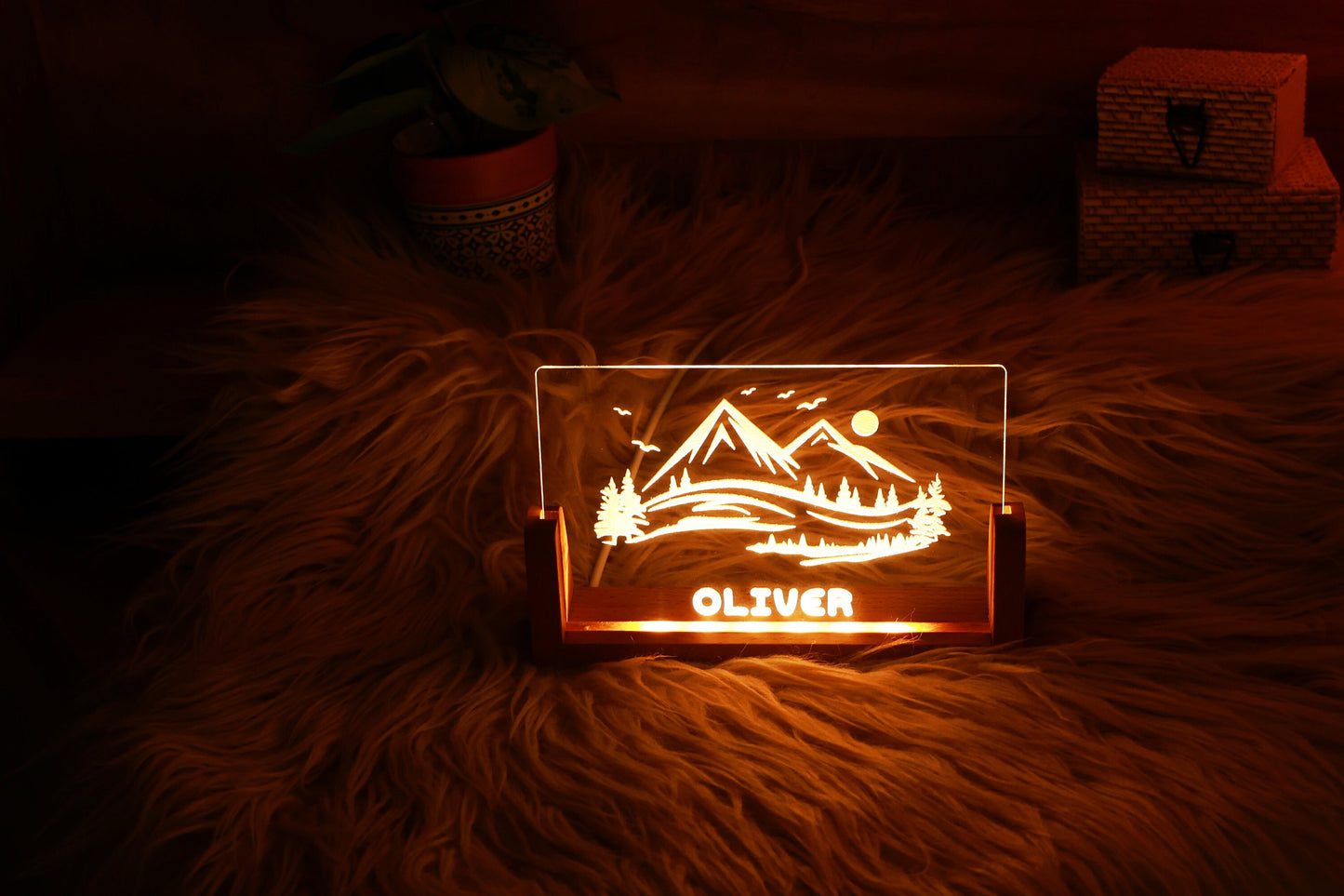 Forest Mountains Custom Name Night Light, Daughter/Son Gift