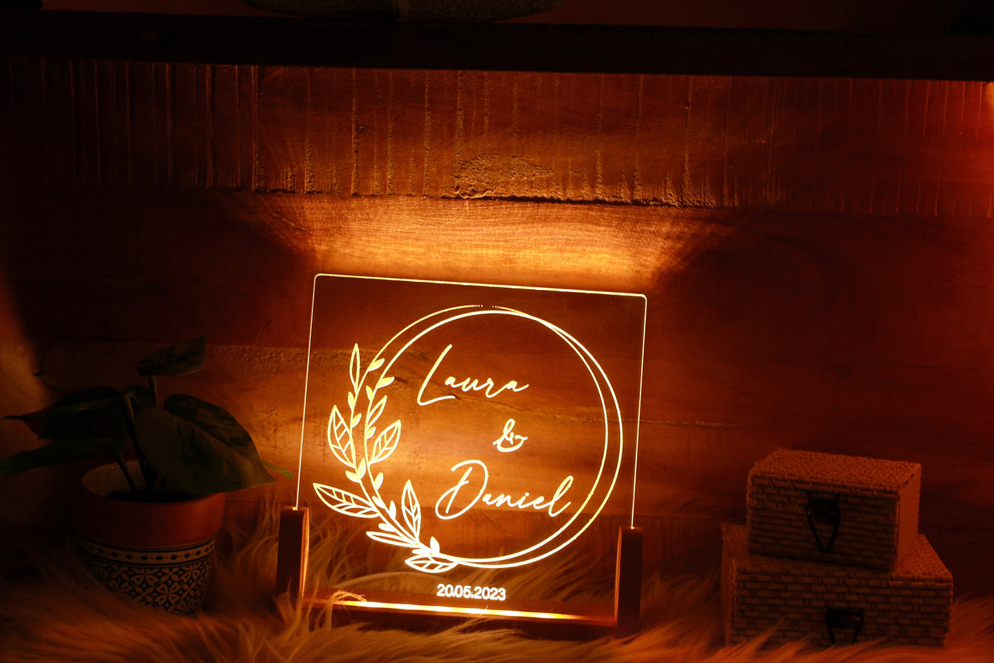 Custom Wedding Anniversary Night Light, Personalized Night Lamp with Date