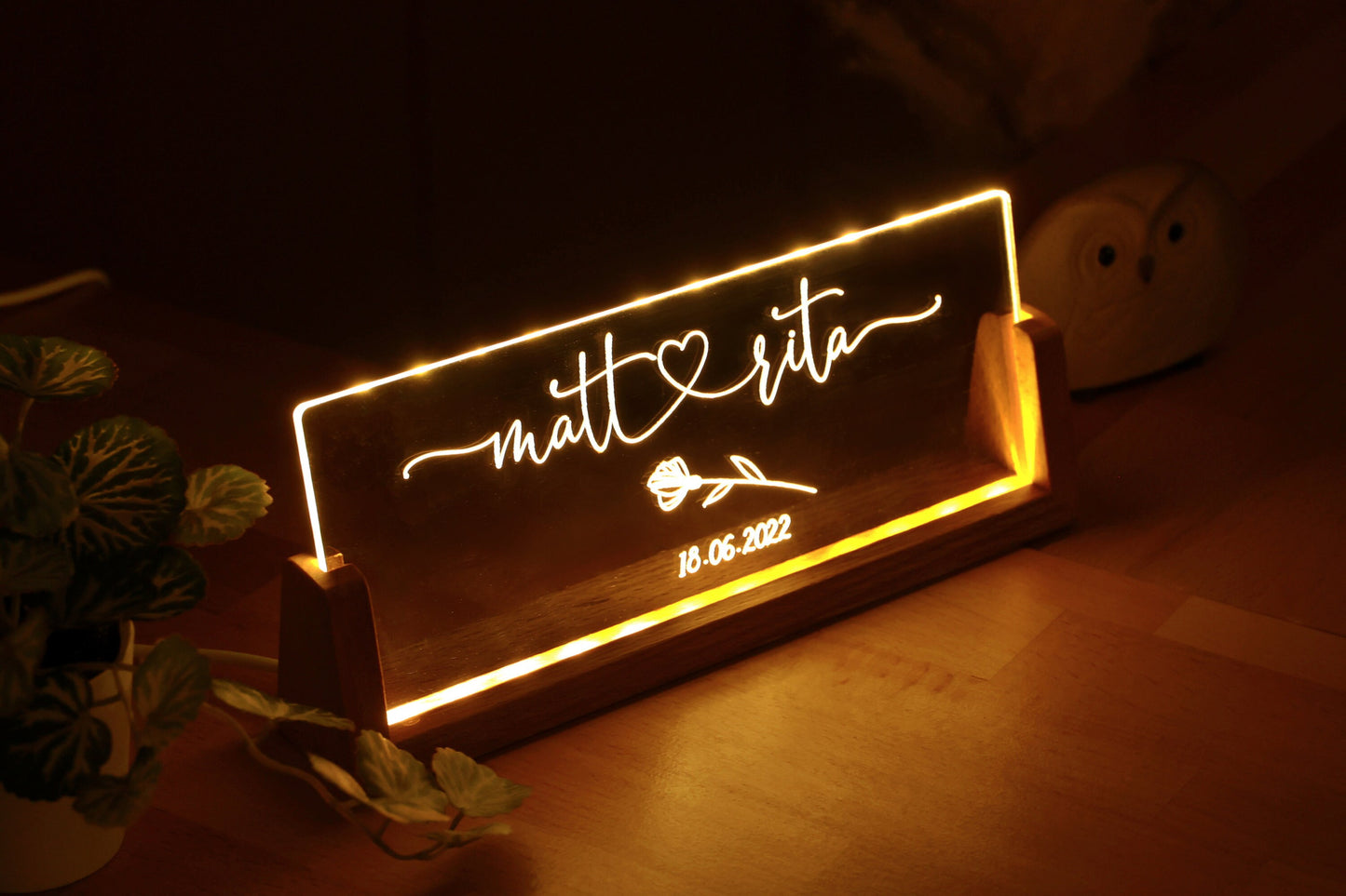 Personalized Couple Night Light, LED Lamp for Couples, Newly Engaged Wedding Gift