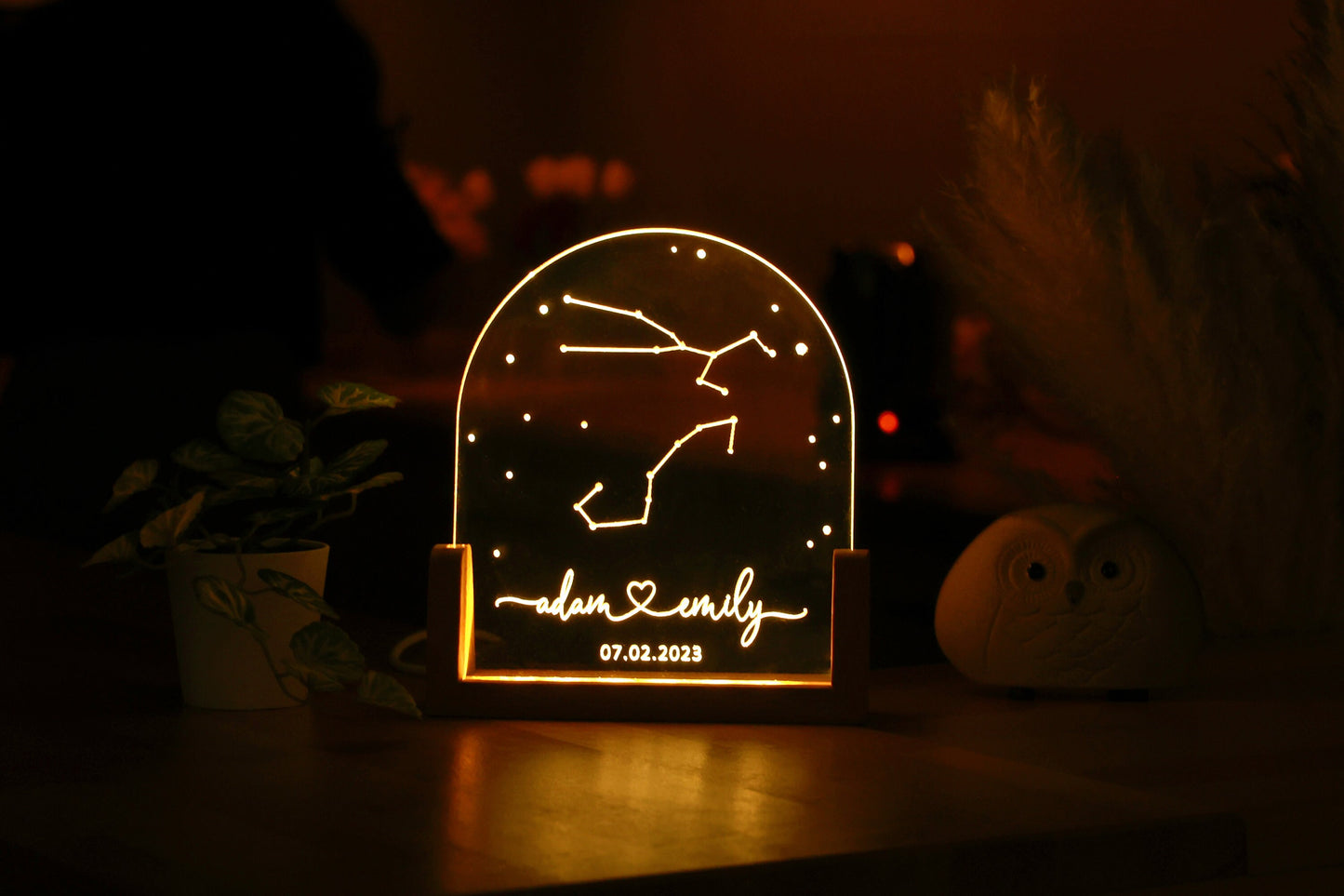 Celestial Zodiac Constellation Night Light, Personalized Star Sign Plexi Lamp