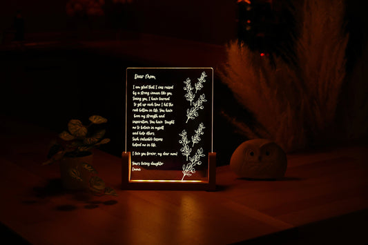 Personalized Plexi Letter Night Light - Personalized LED Lamp - Heartfelt Gift for Mom