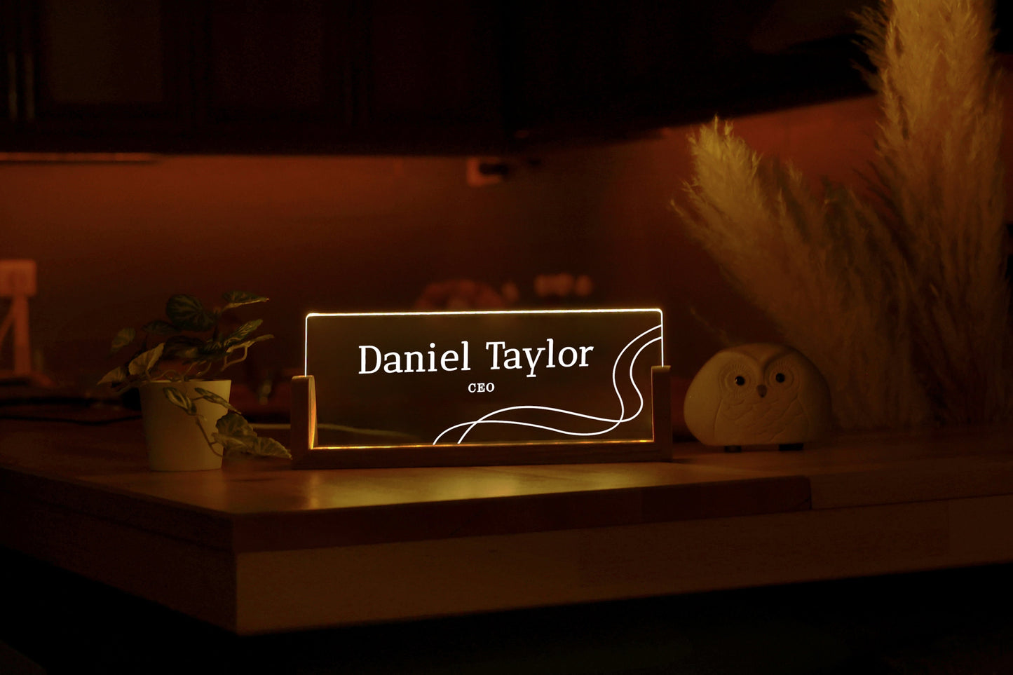Personalized Desk Name Plate with Wooden Base