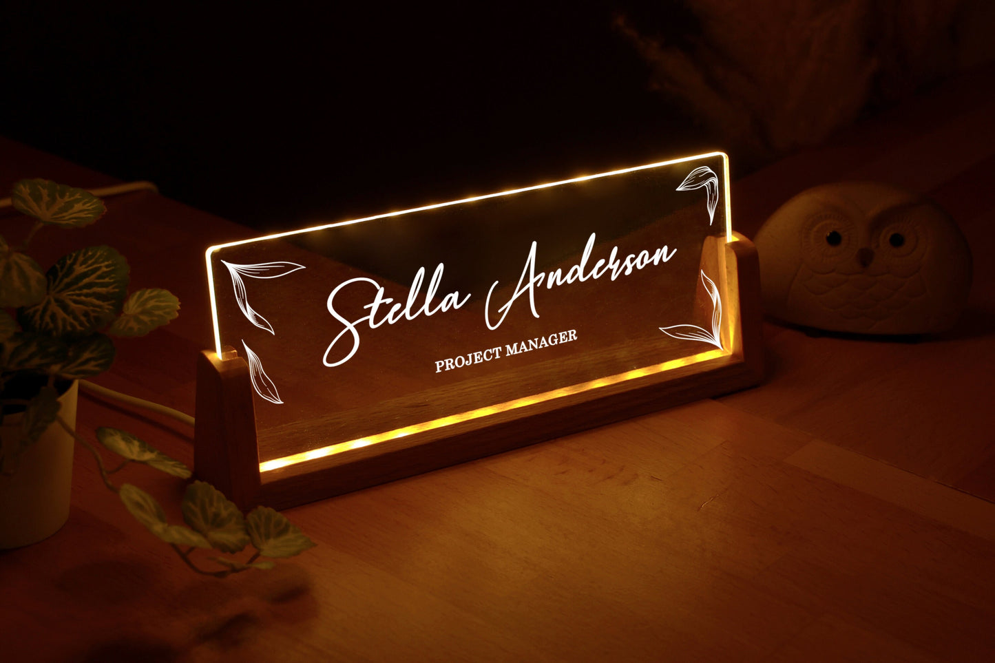 Personalized Desk Name Plate with Wooden Base