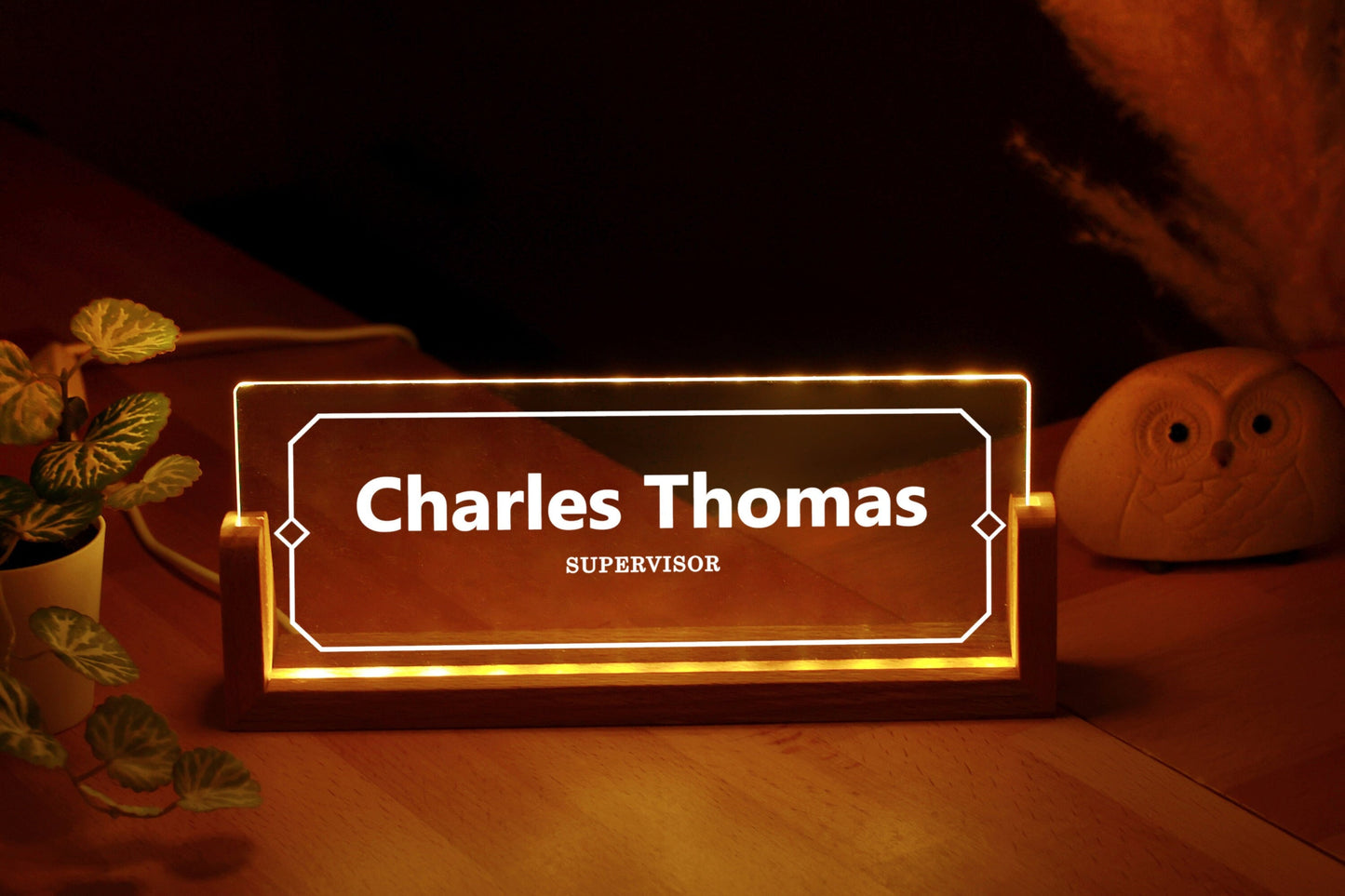 Personalized Desk Name Plate with Wooden Base